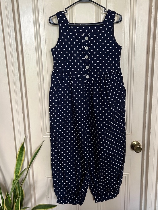 Pants - Vtg 90s Navy Polka Dot Sleeveless Jumpsuit Playsuit - Size Medium
